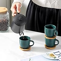 Vista 26 de Hasense Juego de tazas y platillos de porcelana para capuchino de 6 a 6 onzas Demitasse Espresso con asa, perfectas para café con leche, café moca