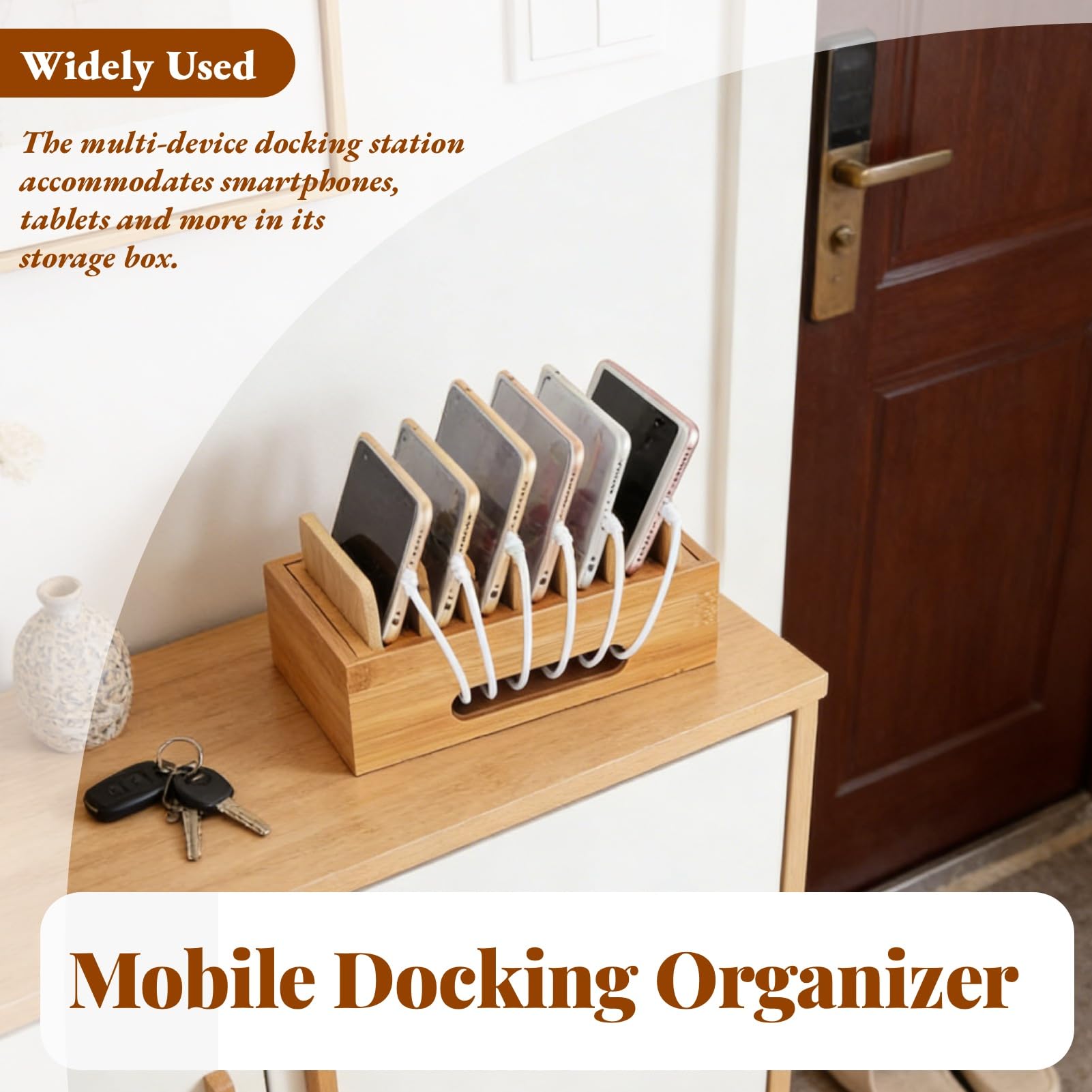 Stazione di ricarica in legno, 6 porte Multi Device Organizzatore di docking cellulare Stato di archiviazione per tablet per smartphone
