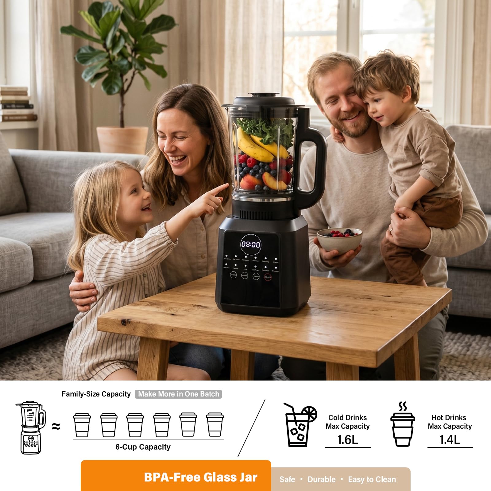 Suppenmixer 1,7L mit Heizfunktion, Glasbehälter und 14 Klingen | Heiß- und Kaltmixer mit 12 Programmen, Timer, Warmhalten und Selbstreinigung für Suppen, Smoothies und mehr
