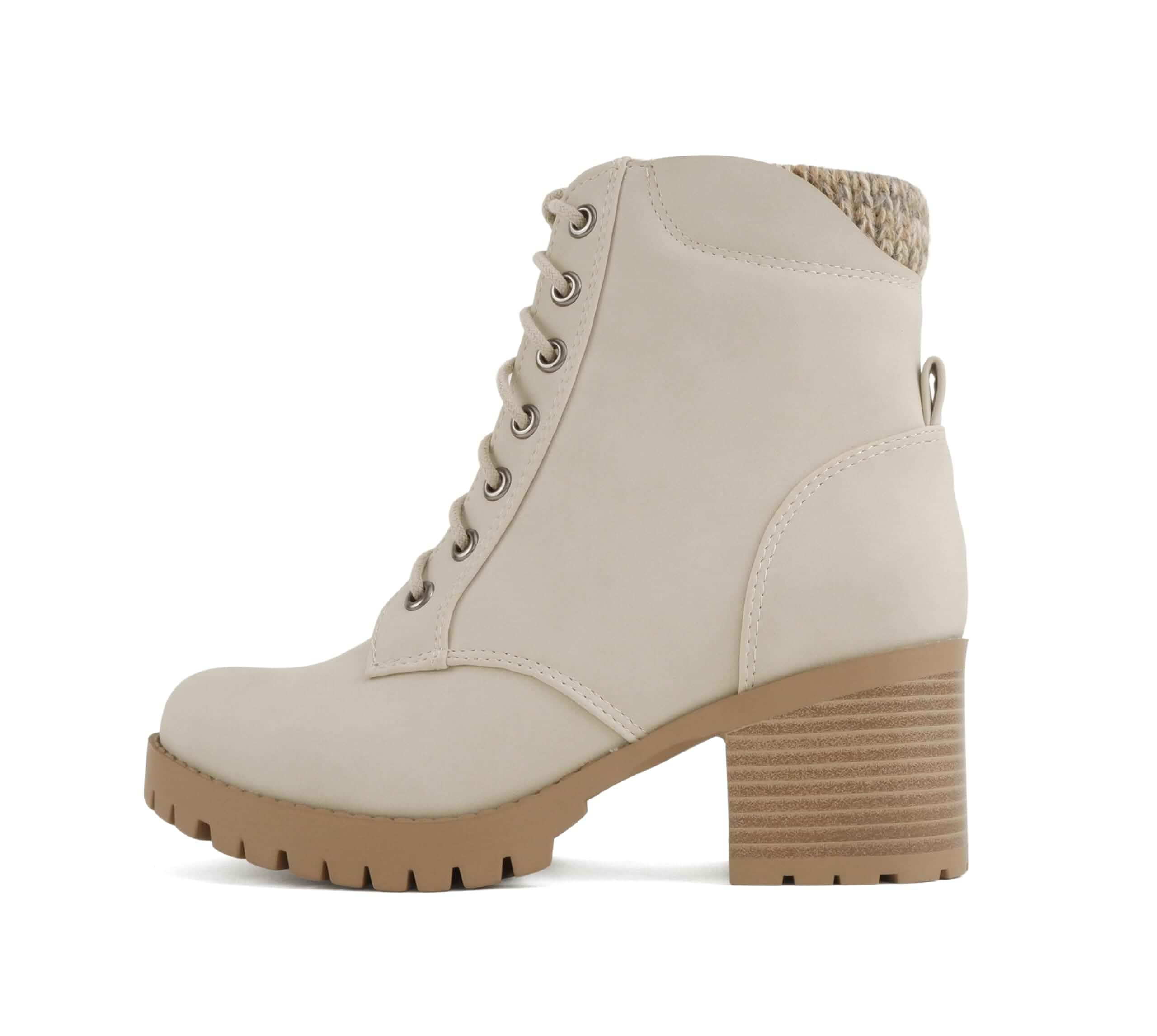 Soda Single Lug Sole Chunky Heel Combat Ankle Boot Lace up w/Side Zipper