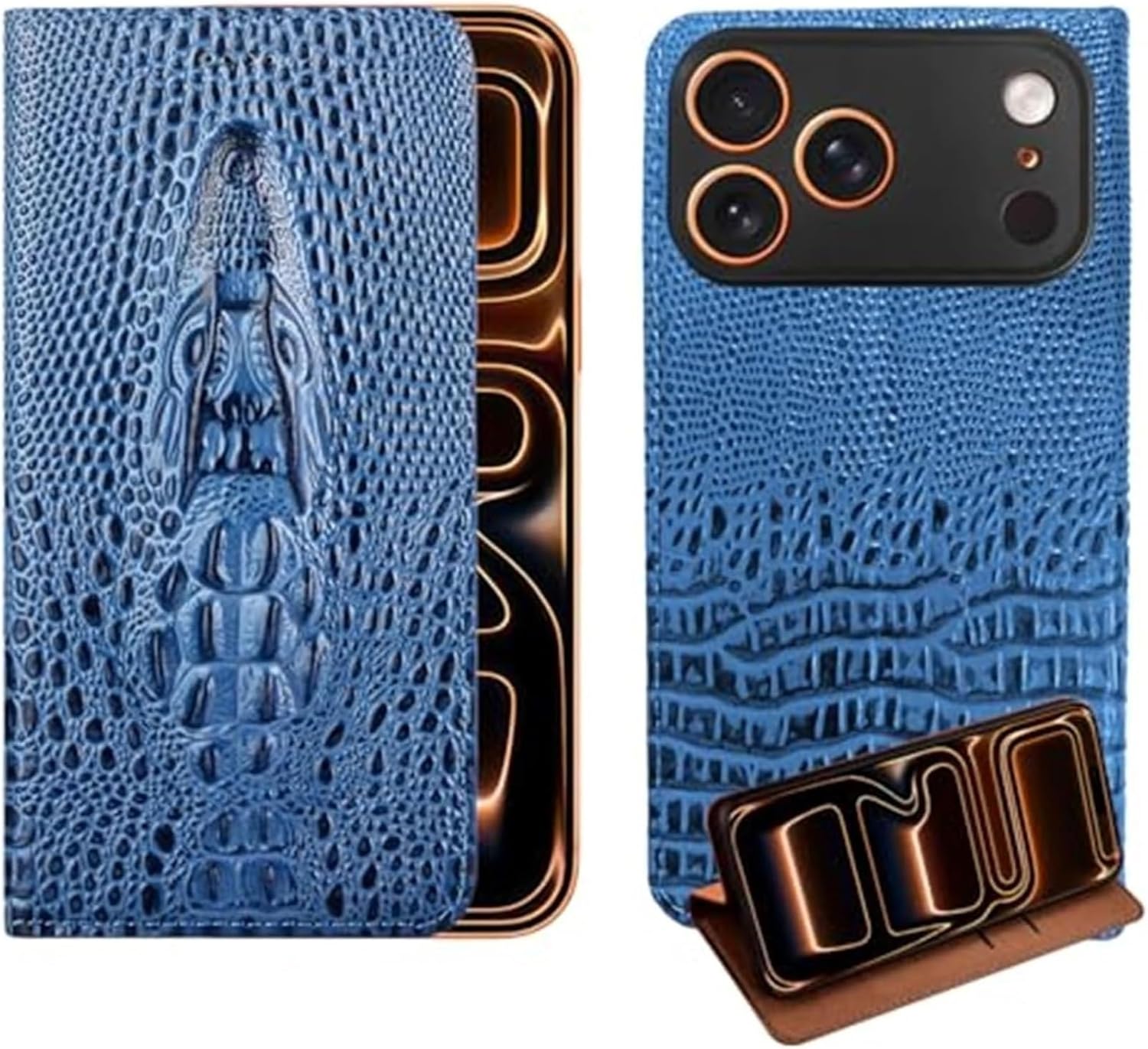 Case for iPhone 17/17Air/17Pro/17Pro Max, Genuine Leather Shell, with Card Insertion Anti-Fall Holder Cover(B,17 Pro Max)