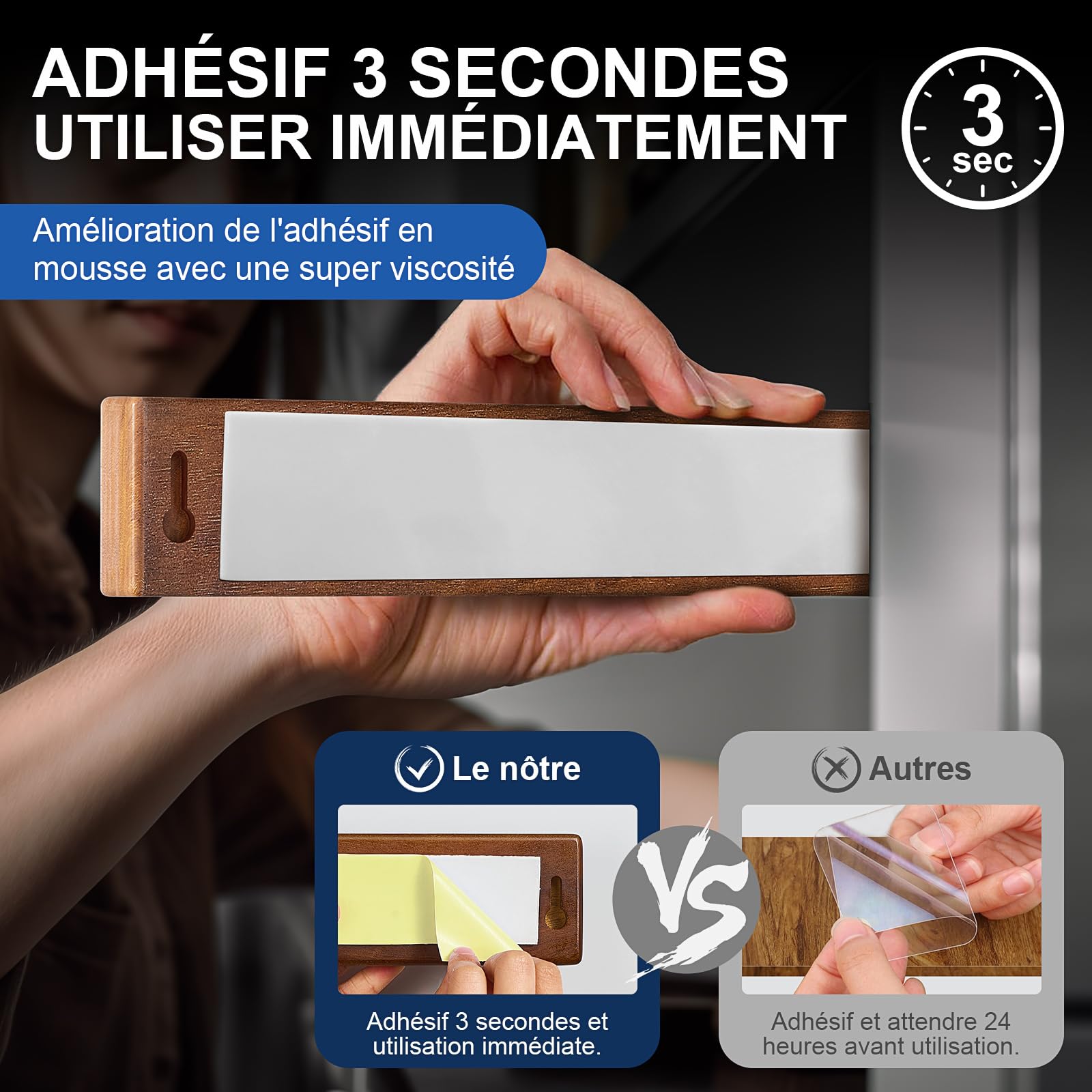 ENOKING Porte Couteaux Aimanté, Barre Aimantée Porte Couteaux de Cuisine avec 4 Crochets, 40cm Porte Couteaux de Cuisine Mural en Bois avec Aimant Extra Puissant pour range couteaux
