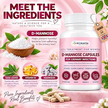 D-Mannose Capsules | Support Bladder Control & Urinary Tract Infection | d mannose Cystitis Treatment for Women | High Strength 1500 mg