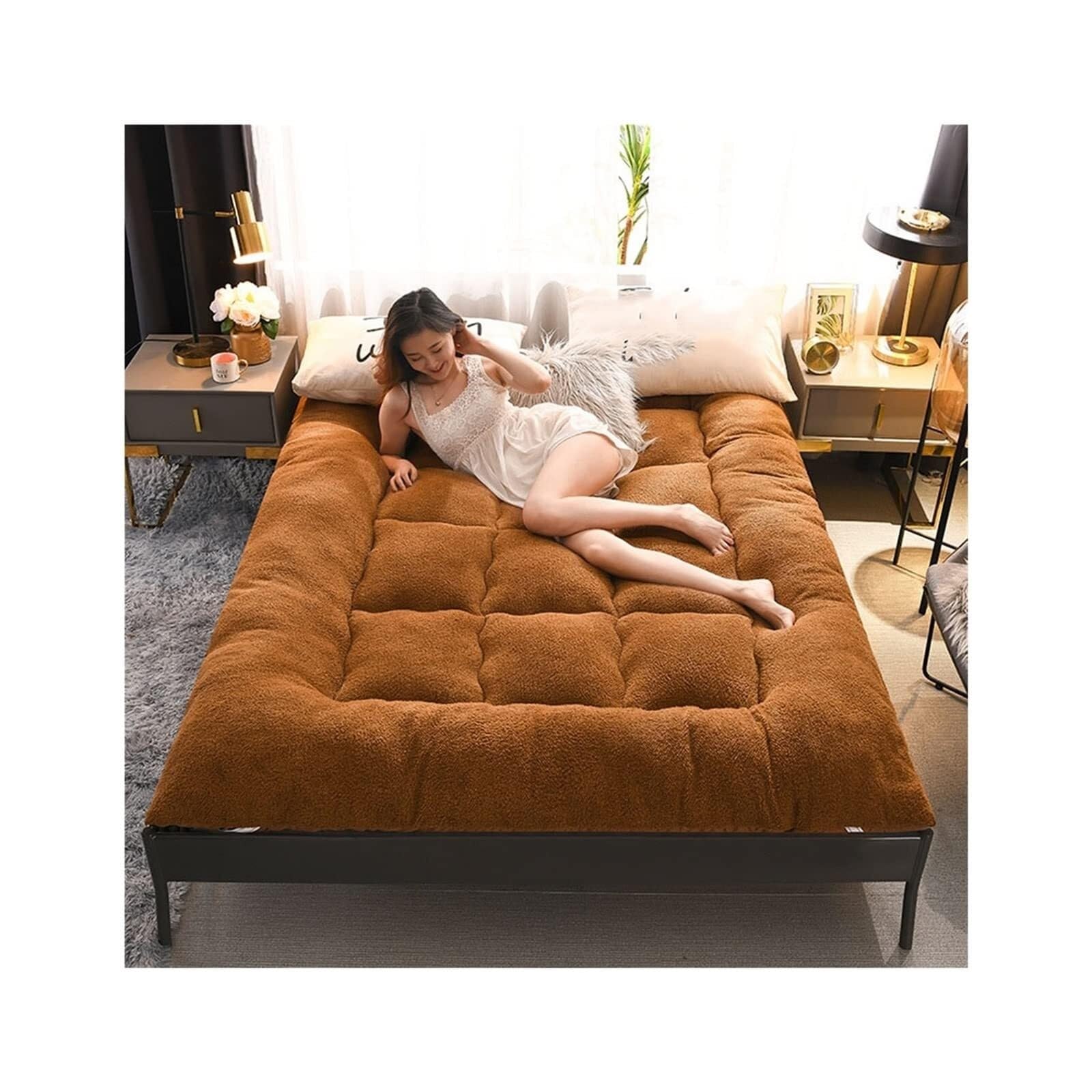 Materasso futon giapponese da pavimento, cuscino di lusso extra morbido in lana, traspirante, pieghevole, universale, quattro stagioni (90x200 cm)(B,90x200 cm)