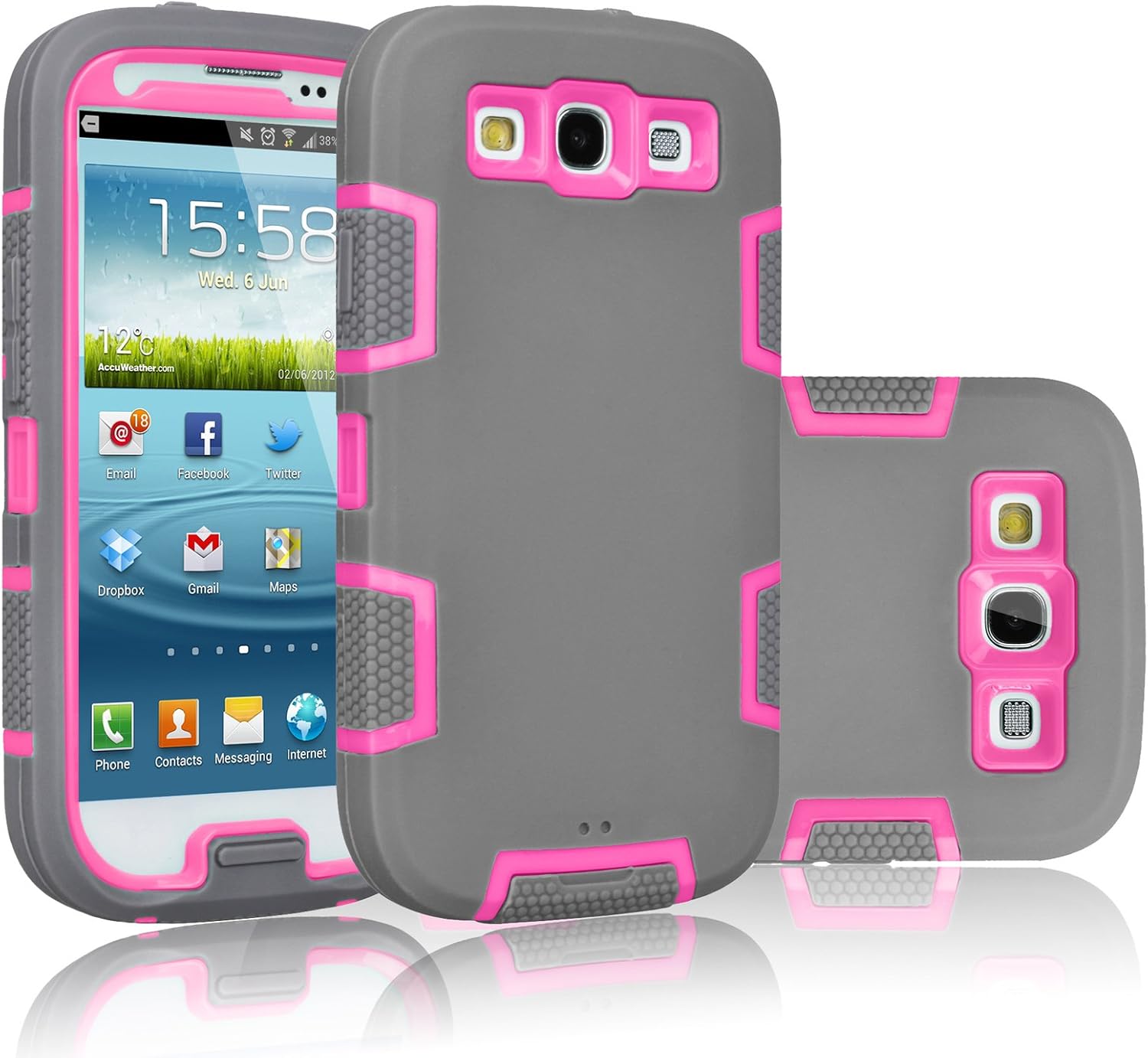 Tekcoo Galaxy S3 Case, [Troyal Series] [Gray/Pink] Hybrid Shock Absorbing Shock Dust Dirt Proof Defender Rugged Full Body Hard Case Cover Shell for Samsung Galaxy S3 S III I9300 GS3 All Carriers