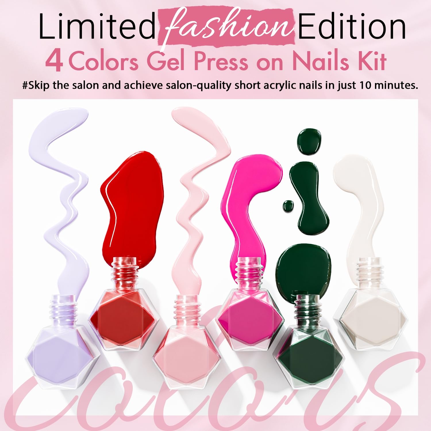 KQueenest 4 Packs Cat Eye Press On Nails Almond, Glitter Chrome Press On Nails Medium, Pastel Fake Nails Press Ons Almond, Sparkle Glue On Nails for Daily Party, 96 Pcs False Nails Kit