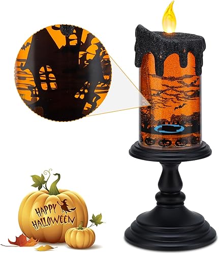Miniatura 6 de Lámpara iluminada de globo de nieve de Halloween, velas sin llama iluminadas con remolinos de purpurina de agua y movimiento espeluznante, funciona