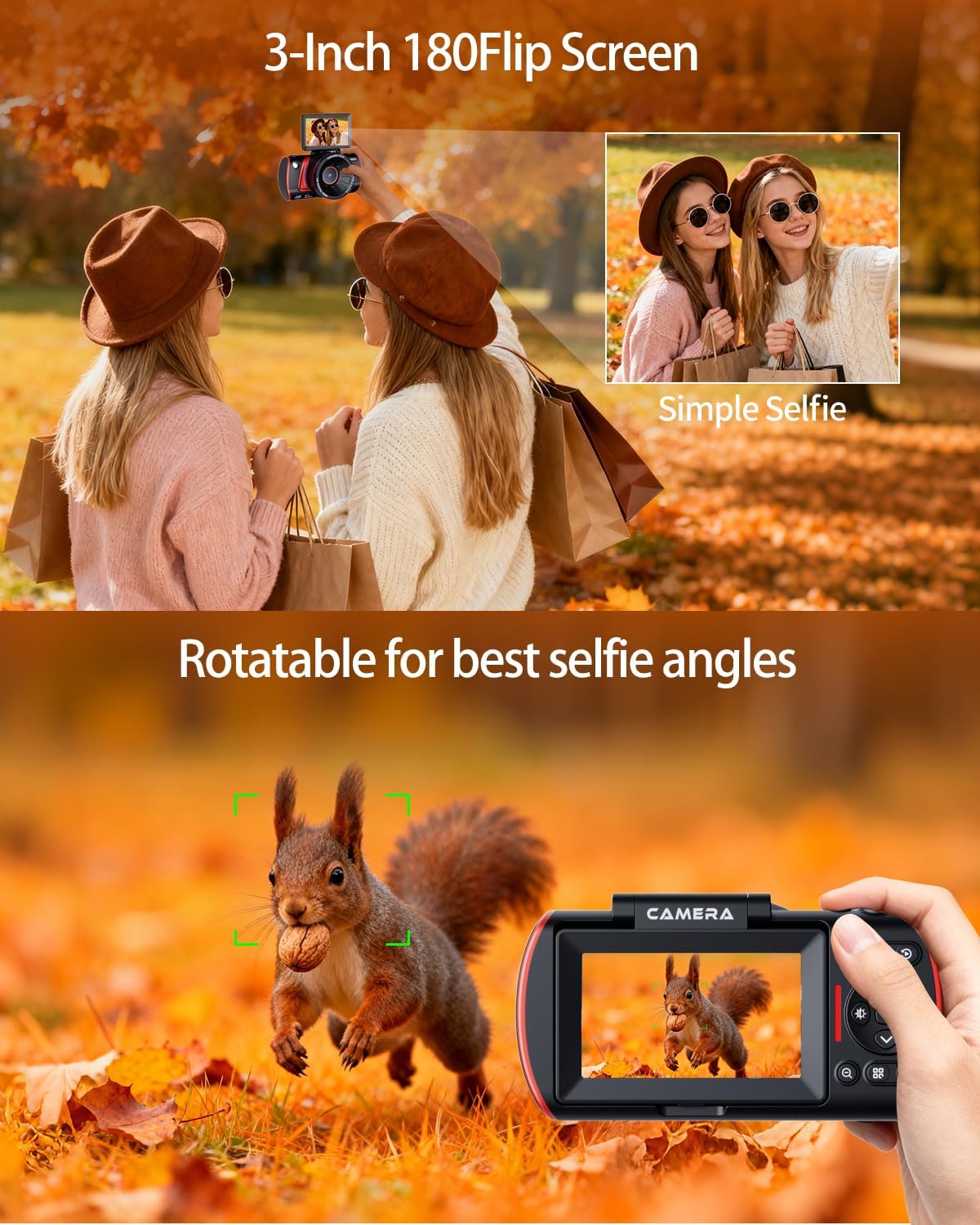 4K Digital Camera for Photography Autofocus,64MP WiFi Vlogging Camera with 3” 180° Flip Screen for YouTube,18X Zoom Travel Camera for Beginners,32GB Card & Rechargeable Battery (Black)