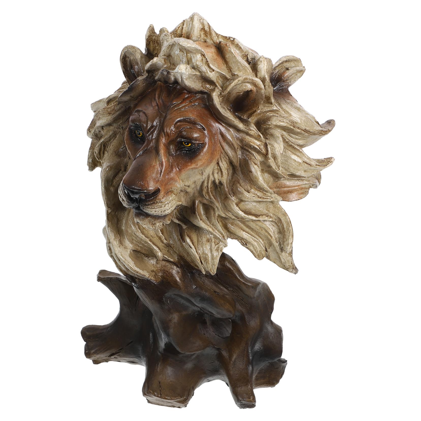 Statue tête de lion en résine artisanale, sculpture chic fait main pour salon et bureau