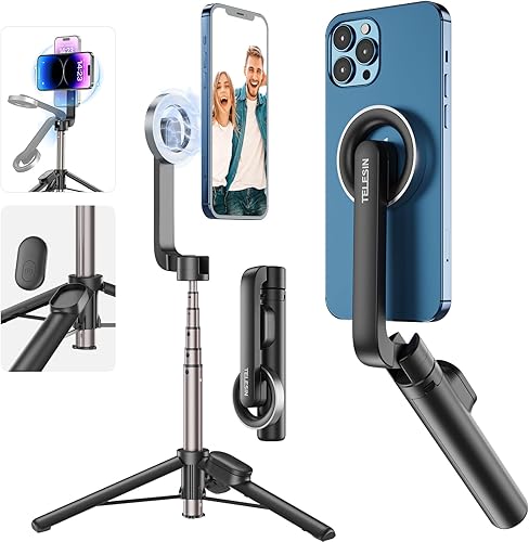 TELESIN Trípode magnético para selfie stick con control remoto Bluetooth, trípode extensible de 27 pulgadas para iPhone 15, 14, 13, 12 Pro Max,
