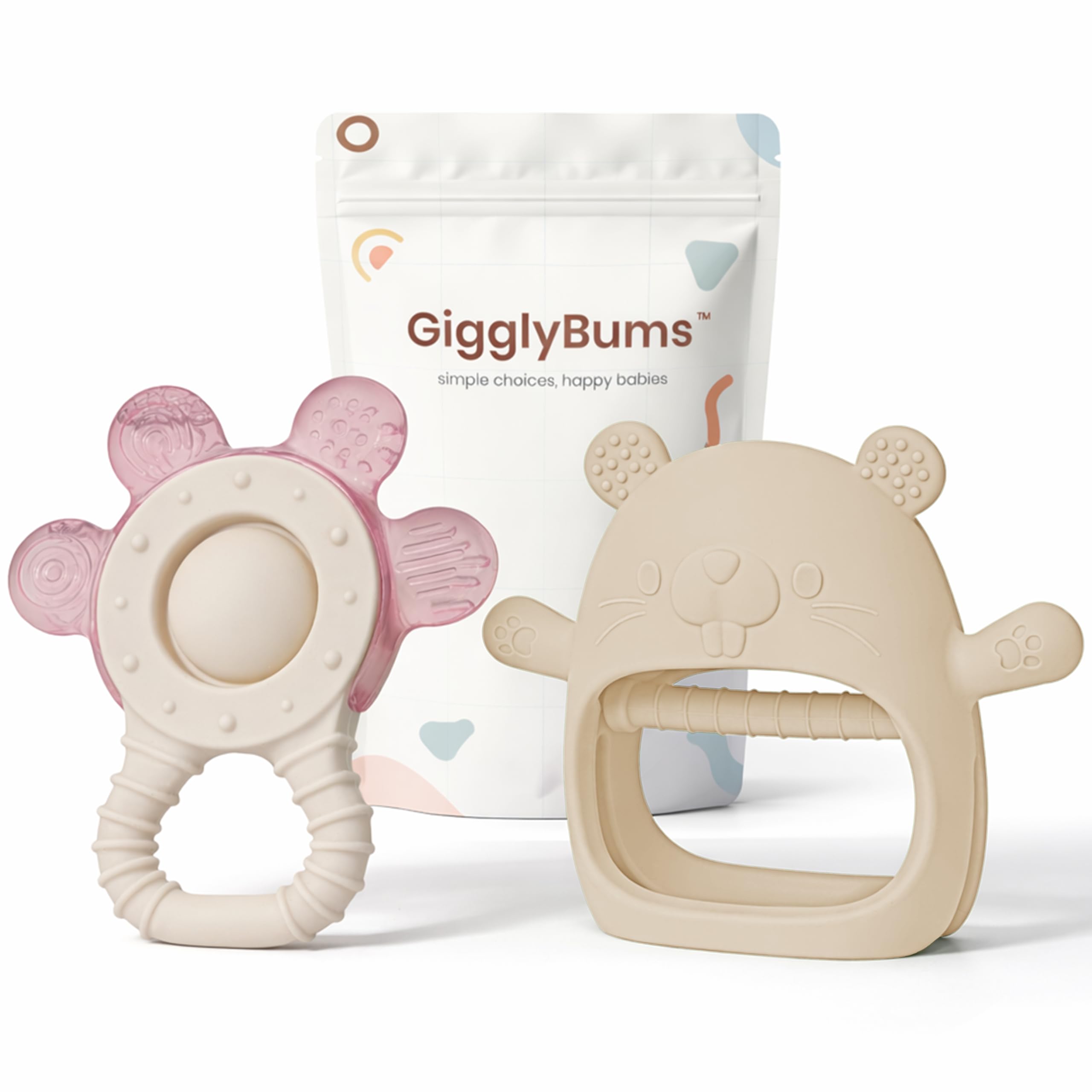 Baby Teether Set 3+ Months – Silicone & Water-Filled Cooling Teether 2-Pack, BPA-Free Sensory Teething Toys, Easy Grip, Sore Gum Relief – Baby Shower-Gift-Ready by GigglyBums