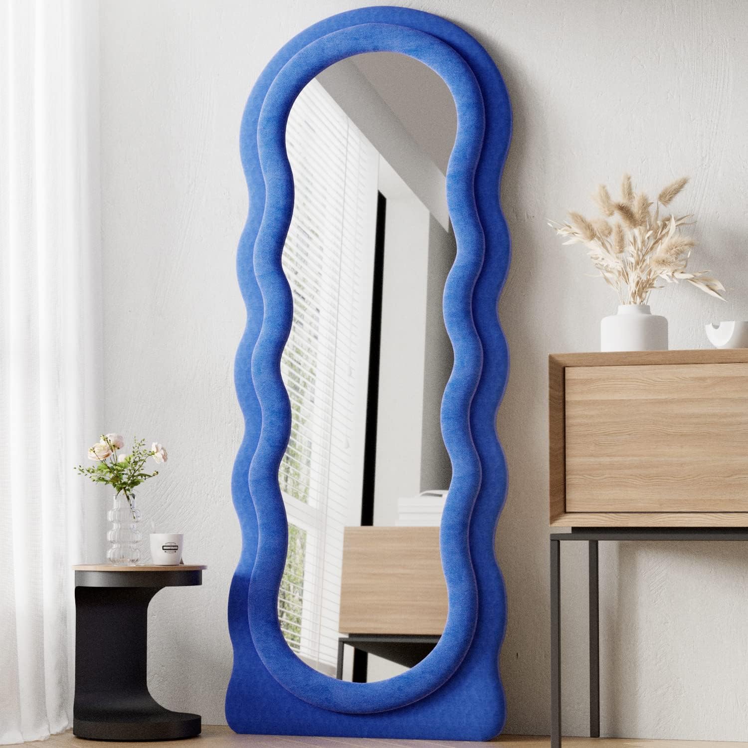 ZMYCZ Full Length Mirror, 63"x24" Wavy Floor Mirror, Arched