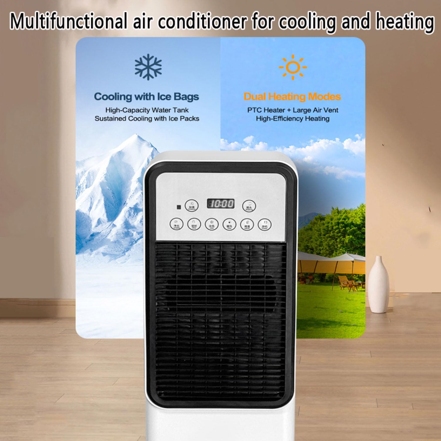 Enfriador de aire evaporativo portátil 3 en 1 con tanque de agua de 3 litros, 4 modos, 3 velocidades, control remoto, oscilación de 120°, temporizador de 12 horas para refrigeración de habitaciones