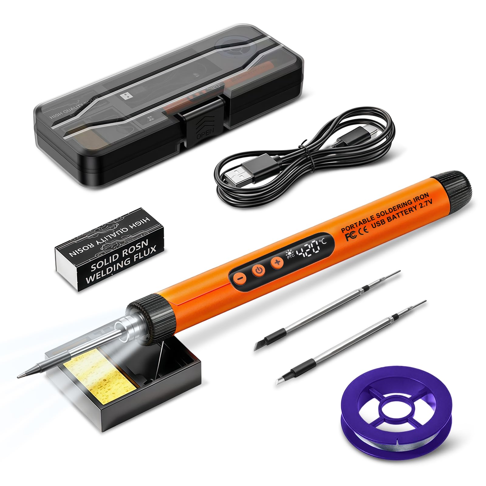 Flintronic Cordless Soldering Iron Kit, Rechargeable USB Portable Soldering Iron with LCD Display & Led Fill Light, Adjustable Temperature 260ยฐC-420ยฐC, for Home Appliance Repair DIY Projects