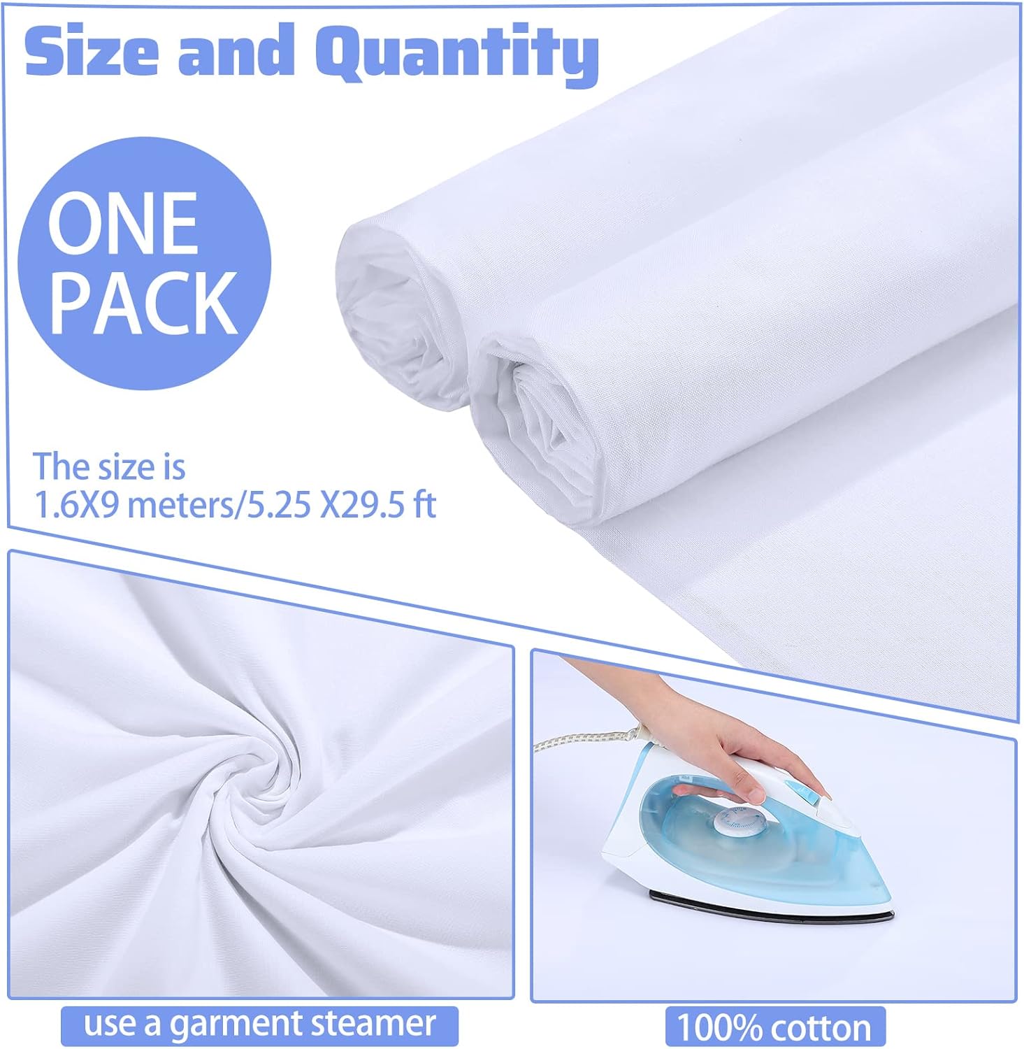 10 Yards x 63 Inches 100% Cotton Muslin Fabric by The Yard Draping Muslin Cloth Roll Textile Natural Cotton Fabric Bleached or Unbleached for Quilting Sewing Apparel Backing Material(White)