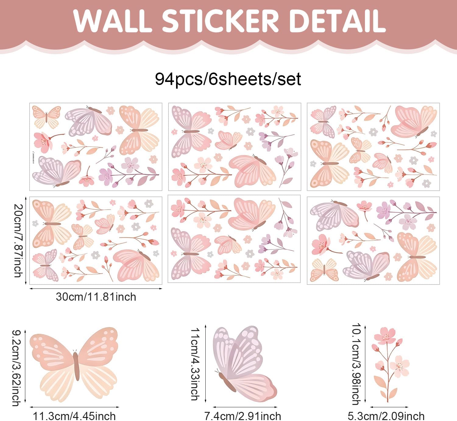 Butterfly Wall Decals Peel and Stick 94 Pcs, Flower Butterfly Wall Stickers image 5