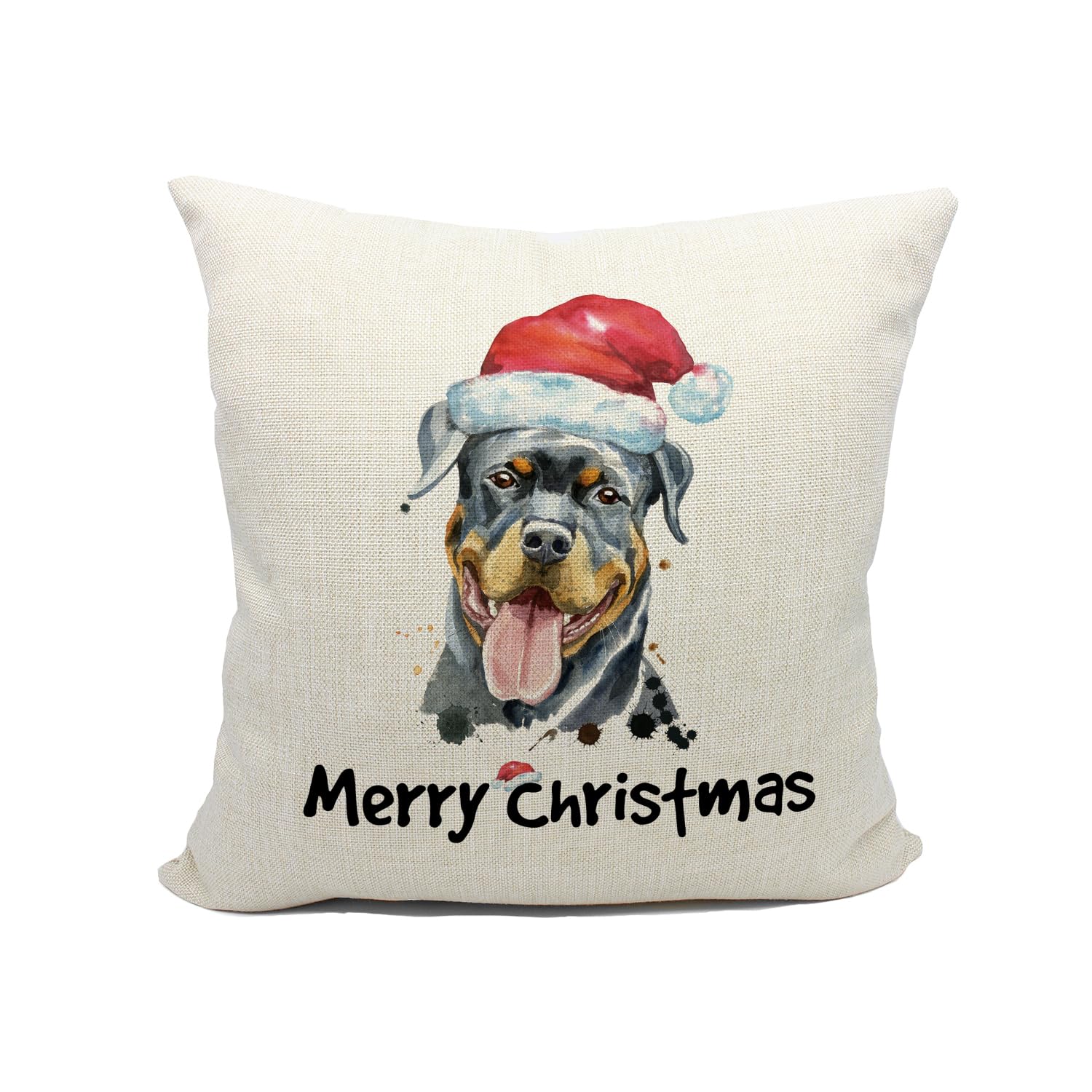Mancheng-zi Rottweiler Christmas Pillow Covers 18x18 Merry Christmas Dog With Santa Hat Decorative Throw Pillow Gift for Rottweiler