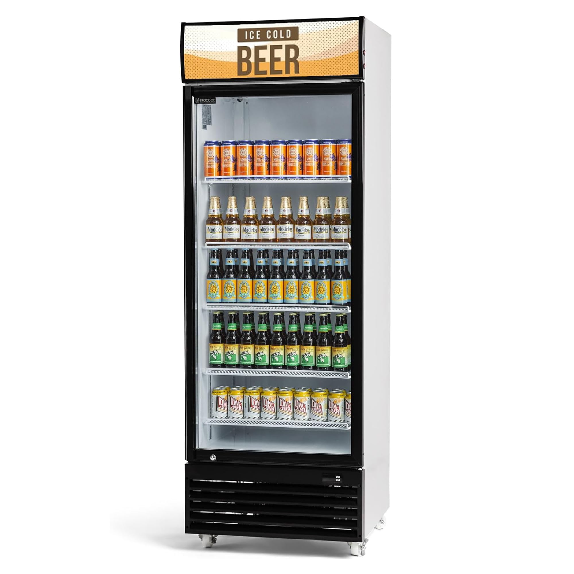 Procool White Display Refrigerator, 19.4 CuFt, 1 Door, Ice Cold Beer Sign