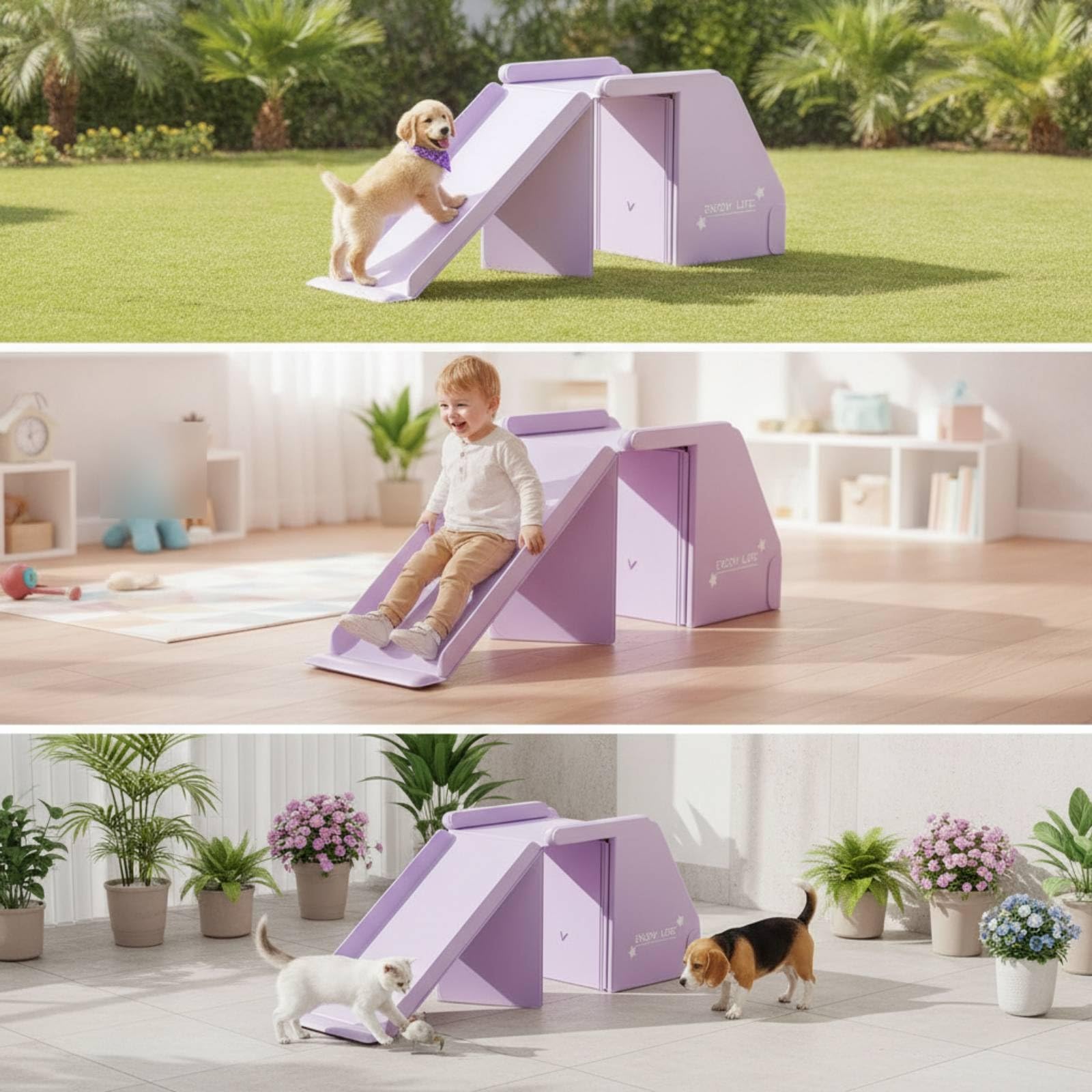 Kinder Rutsche Kinder Slide Spielzeug Rutschbahn Sportgerät Spiellandschaft aus PVC mit Kompakter Bauweise Und Stabilen Standfüßen für Garten Terrasse Balkon, Trauben-Milchshake-Lila