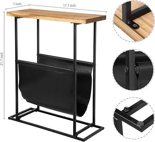 Miniatura 10 de MyGift Mesa auxiliar moderna y estrecha de 21 pulgadas para sala de estar con mesa de madera maciza soplada a mano y marco de metal negro, mesa