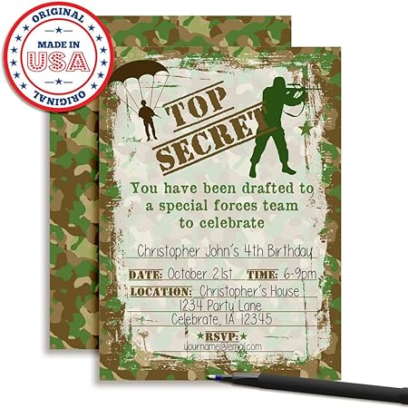 Top Secret Camouflage Armee Soldat Invitation De Fete D Anniversaire 12 7 X 17 8 Cm Remplir En Cartes Avec Enveloppes Blanc Twenty En Amandacreation Amazon Fr Fournitures De Bureau
