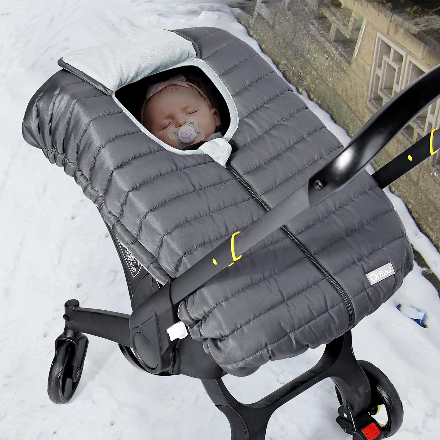 Orzbow Car Seat Cover Baby, Winter Car Seat Cover for Infant Boys & Girls, Warm Carseat Covers Baby with Plush Lining for Cold Weather, Waterproof, Universal Fit, Newborn Must Have, Dark Grey