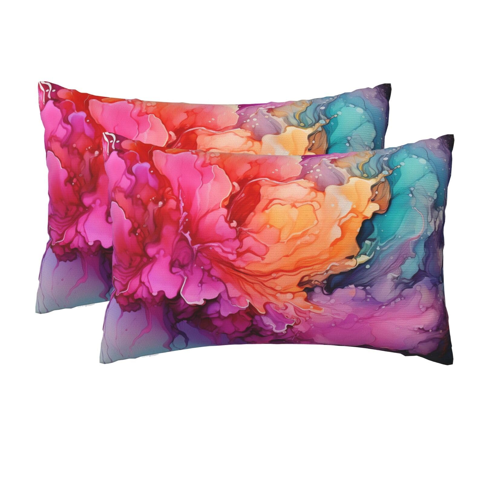 2 Pack Queen Size Pillow Cases for Hair and Skin Soft Breathable Pillow Case Covers with Hidden Zipper Colorful Watercolor Painting Pillowcase 20x30 Inches Pillow Cover for Sleeping Gift