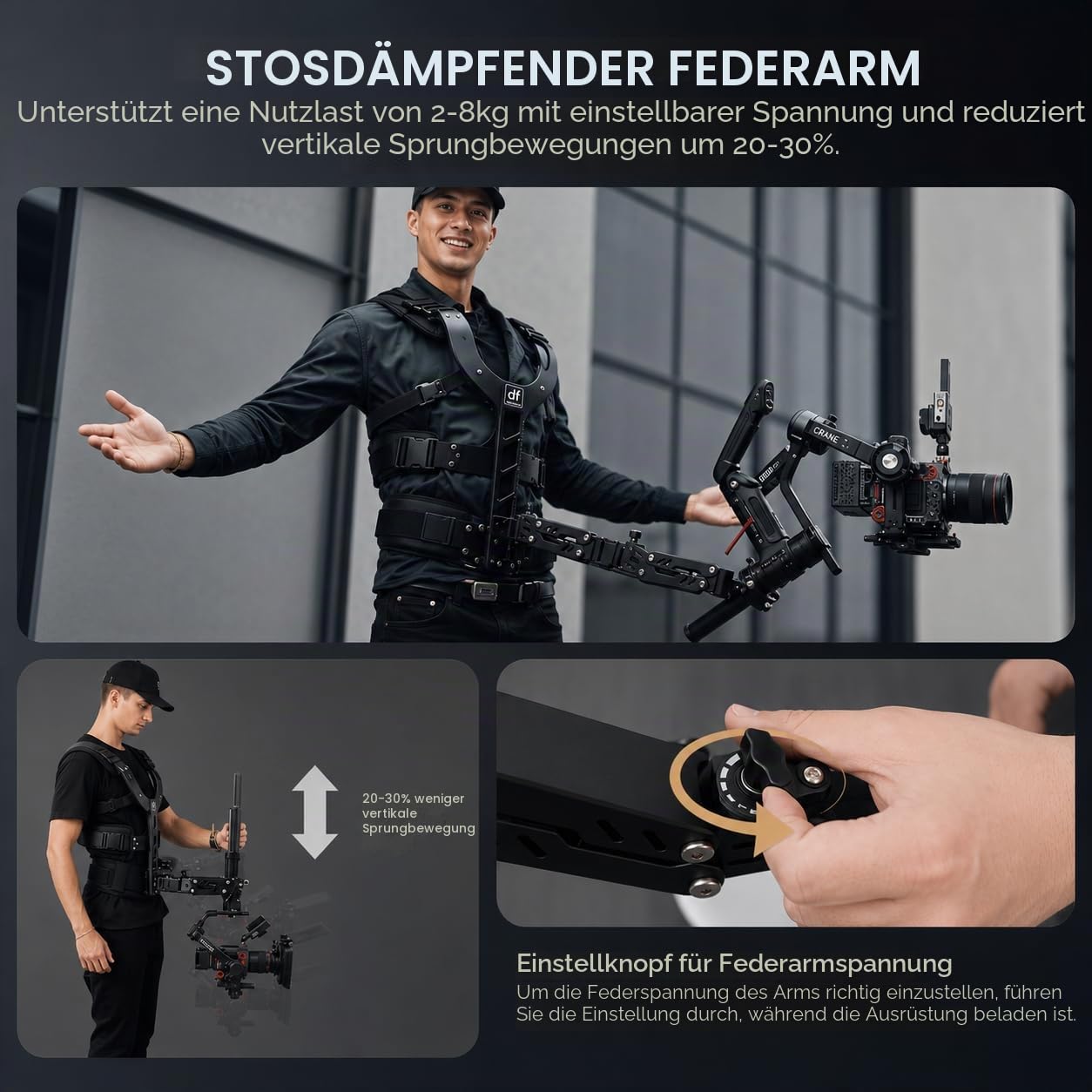 Thanos-SE Ultra Gimbal Support Weste mit Schnellwechsel – Steadicam Gimbal Stabilisator Weste für DJI Ronin RS5 RS4 PRO, RS3 Mini, RS3 PRO und Kameras, 2–8 kg Traglast für Videografen