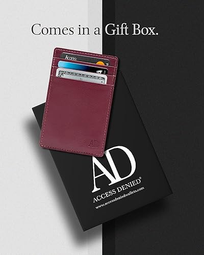 Miniatura 5 de Access Denied Billeteras minimalistas delgadas para hombres y mujeres, bolsillo frontal de cuero, billetera delgada para hombre, tarjetero de