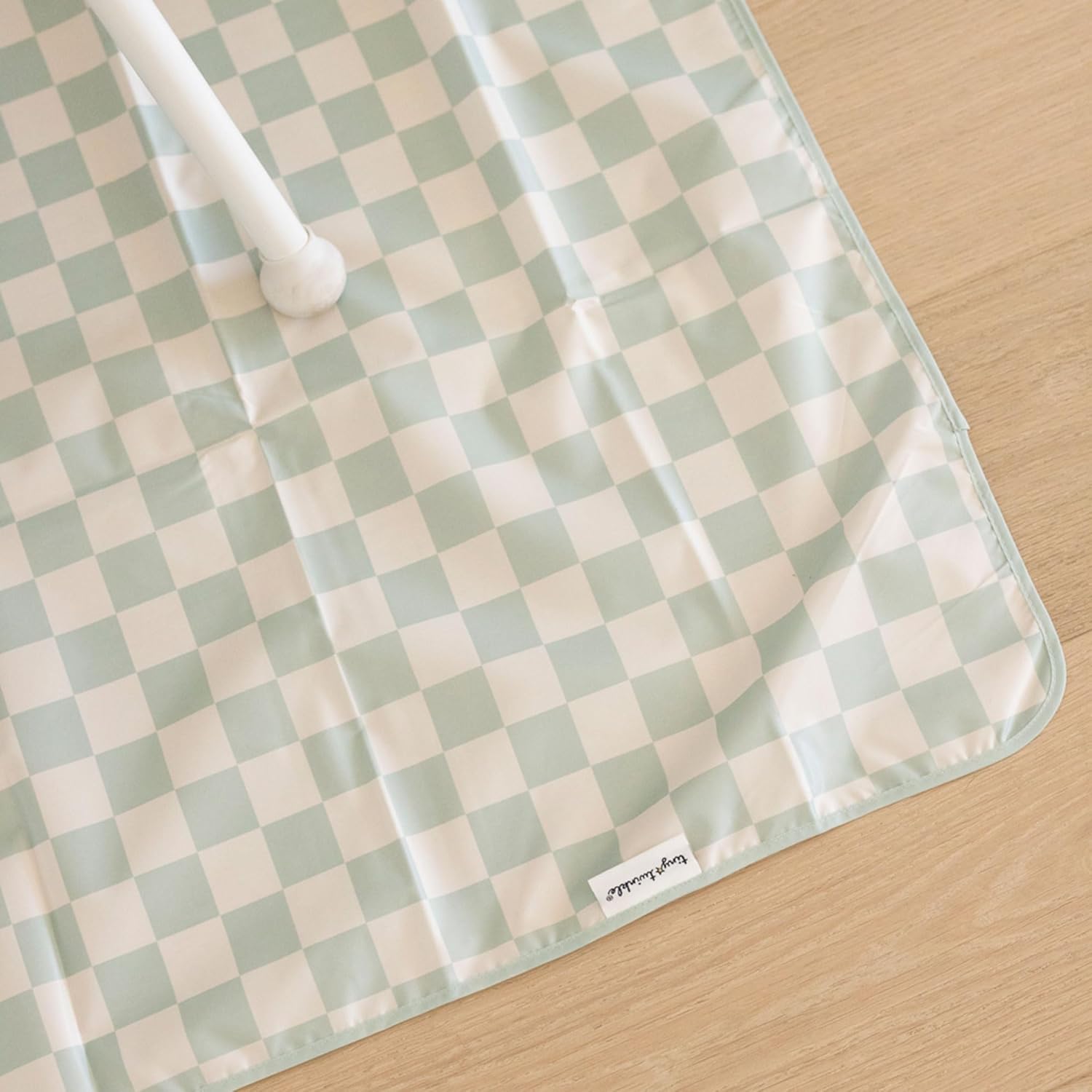 Tiny Twinkle Splat Mat for Under High Chair or Table | 51" x 51" Waterproof & Mess-Proof High Chair Mat for Baby, Machine Washable for Mealtime or Art(Sage Checkers)