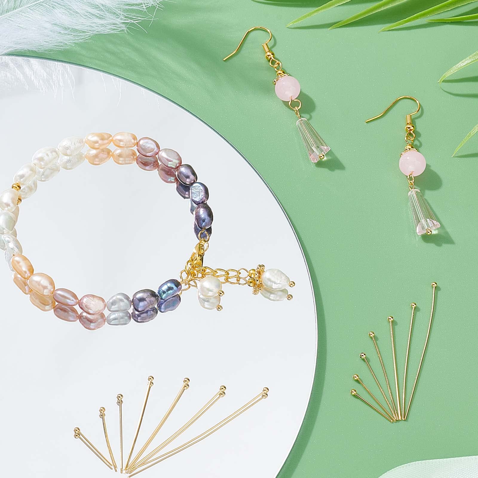 PH PandaHall 24K Gold Ball Head Pins, 200pcs, 7 Sizes, 15mm-50mm, Stainless Steel Jewelry Making Pins