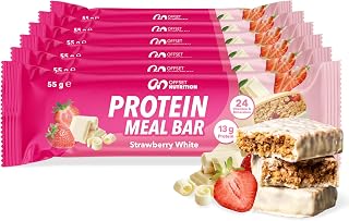 OFFSET Nutrition Protein Riegel Strawberry White 6x55G [Bis zu 13G Eiweiß pro Proteinriegel] mit 24 Nährstoffen & Mineralien | Nur 206 KCAL pro Eiweißriegel | Glutenfrei