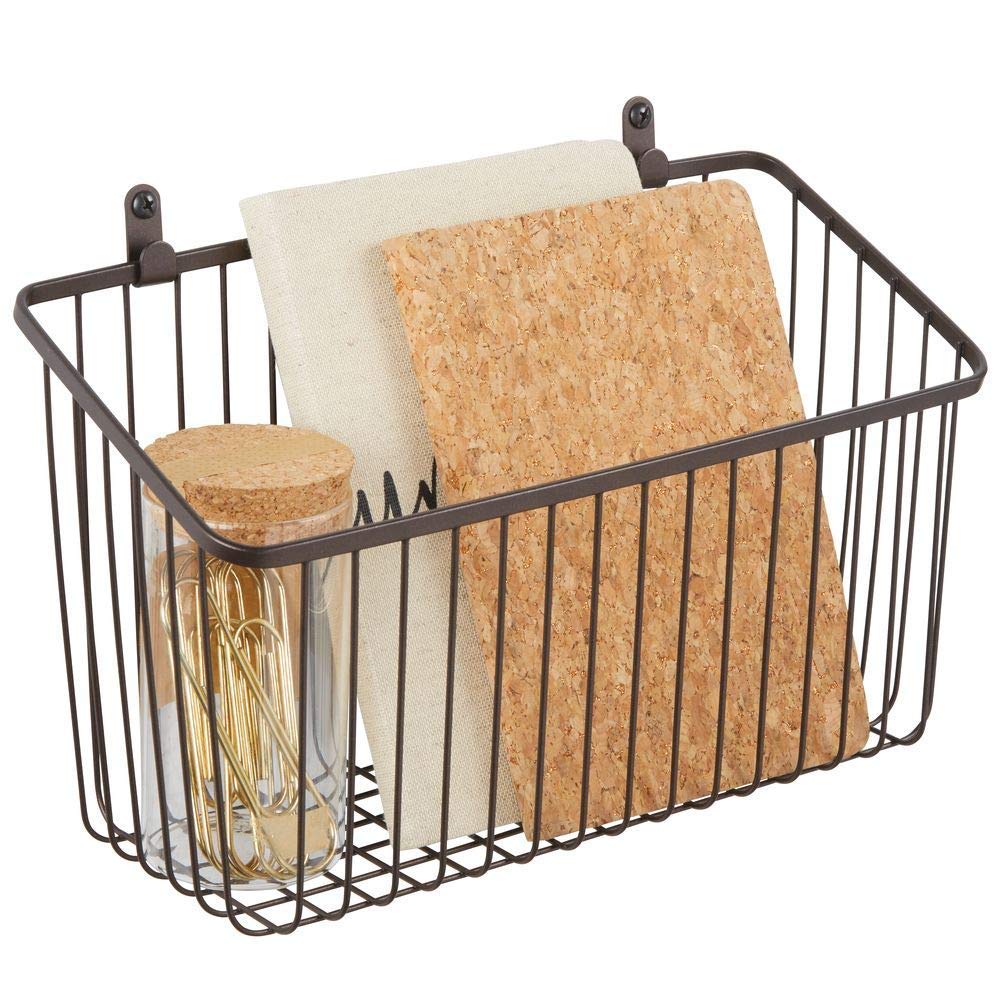 INDIAN DECOR. 2875 Portable Metal Farmhouse Wall Decor Angled Storage Organizer Basket Bin for Hanging in Entryway, Mudroom, Bedroom, Bathroom, Laundry Room - Wall Mount Hooks Included, Small - Black-image-27
