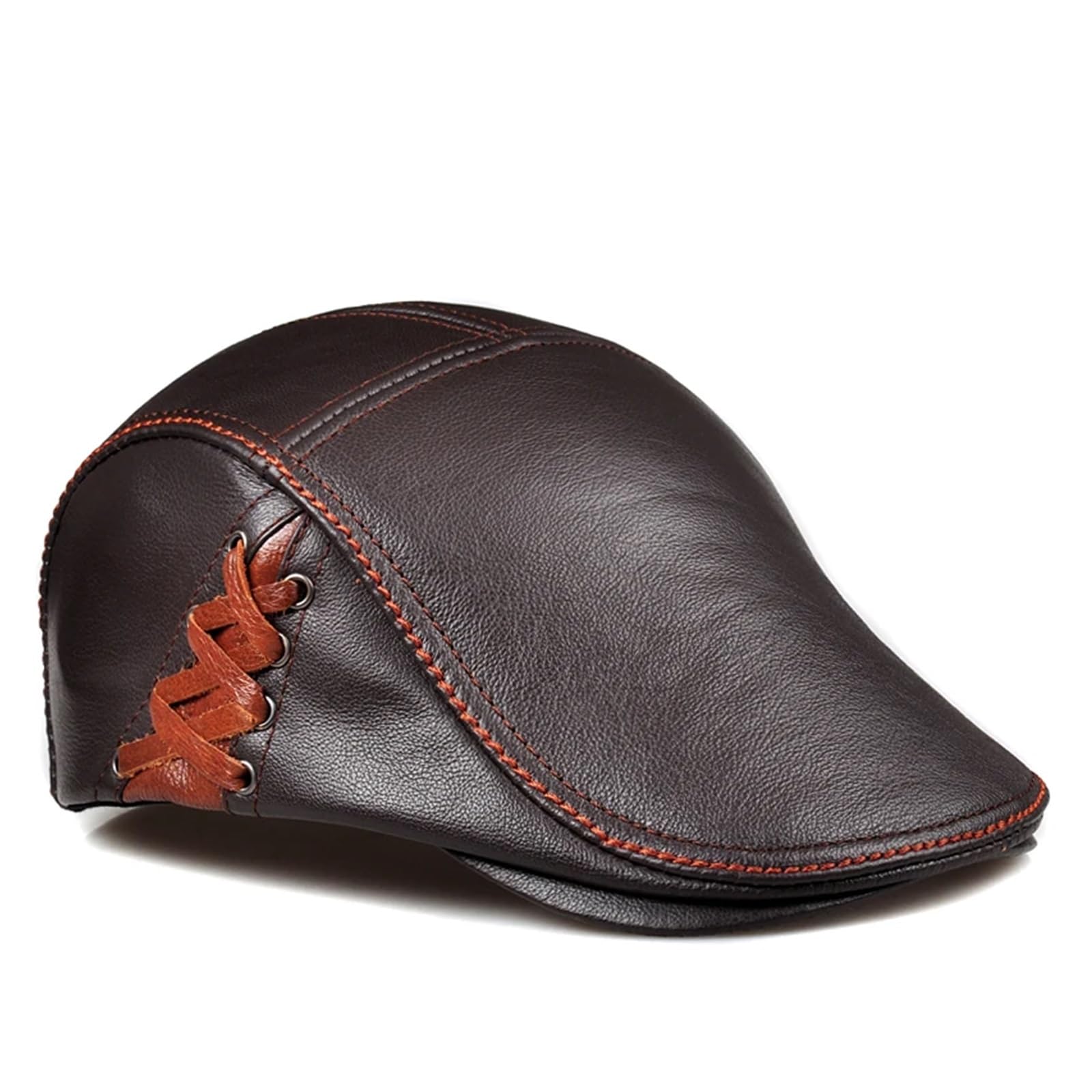 Winter Man Head Warm Darke Berets Hat Male Genuine Leather 56-60 cm Fitted Stitches Caps For