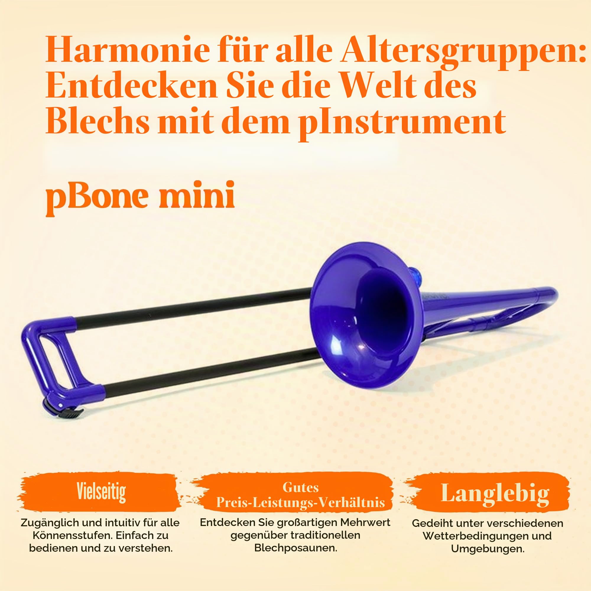 PBONE 700639 Mini-Posaune mit Mundstück und Tasche, blau