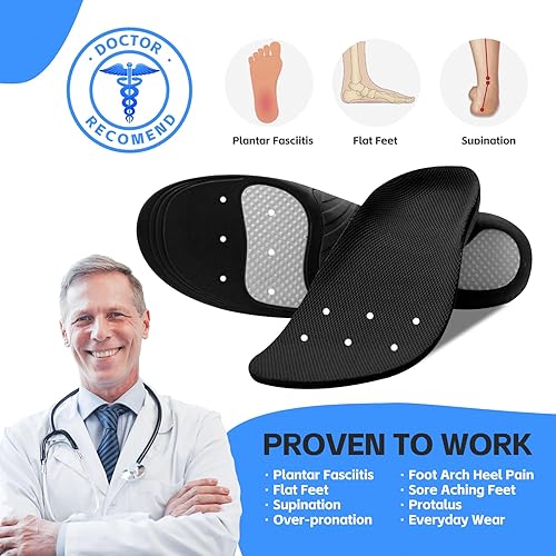 Miniatura 8 de Plantillas ortopédicas para pies planos, plantillas para pies planos, plantillas acolchadas para dolor de pies, correr, espolones de talón, dolor de