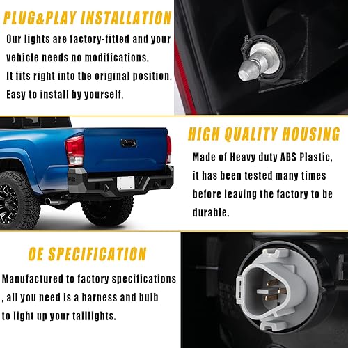 Miniatura 6 de Boine Compatible con Toyota Tacoma Pickup 2016 2017 2018 2019 2020 Carcasa de luz trasera roja del lado del pasajero reemplazo 81550-04170