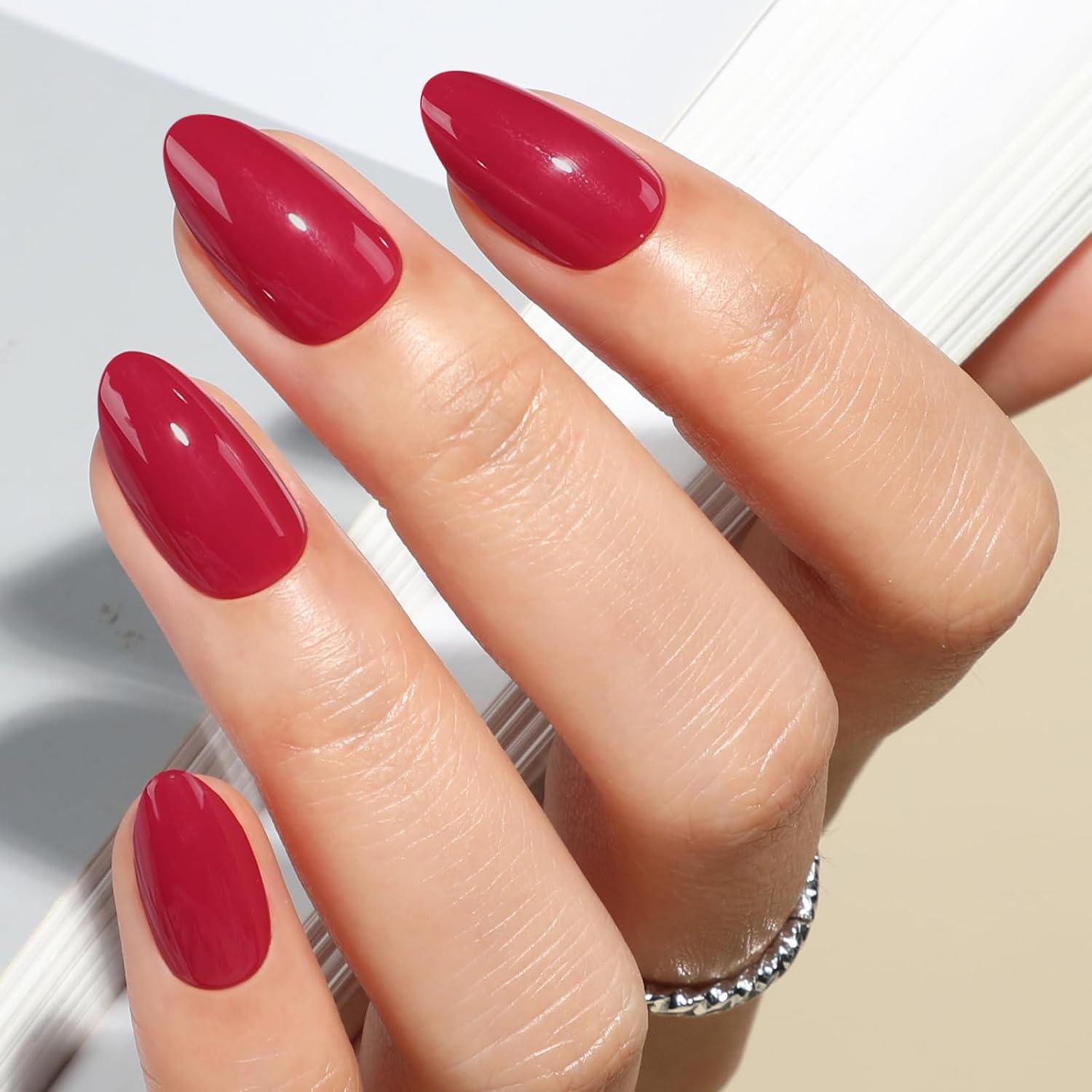 UNA GELLA Press On Nails Short Almond, Berry Red Fake Nails Fall Winter
