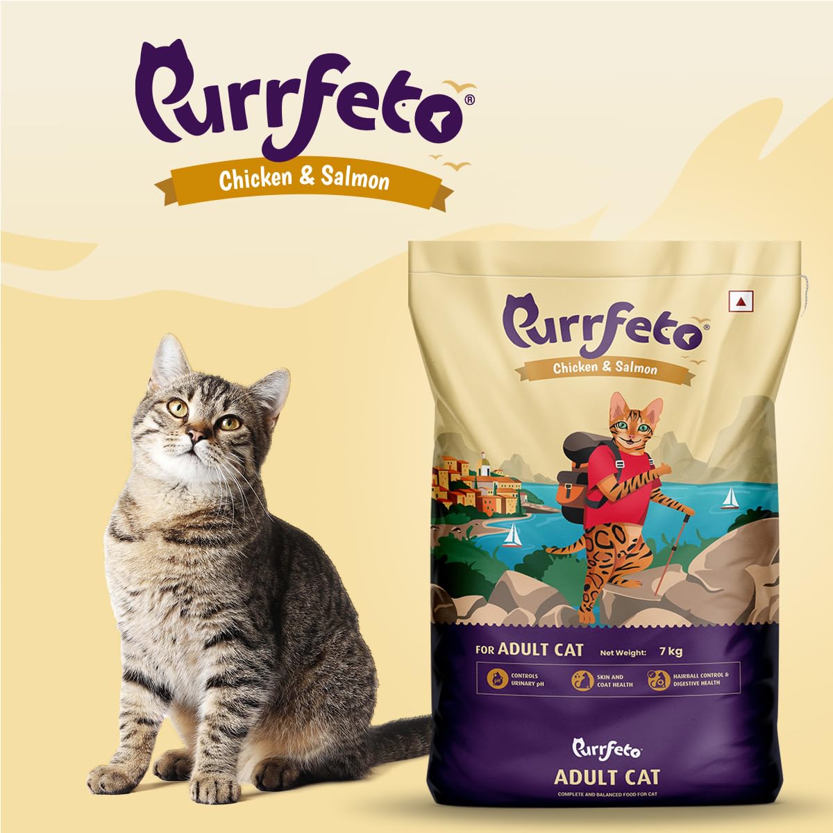 Purrfeto Adult Dry Cat Food | Chicken & Salmon | 7 kg |40% Reduction in Urinary Track Diseases |Anti Hairball Formula |Healthy Skin & Coat |Improves Digestive Health 2