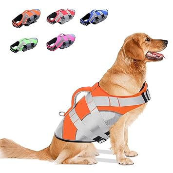 OEFWING Dog Life Jacket: Ripstop Safety Dog Life Vest Adjustable Dog Life Preserver with Strong Buoyancy & Durable Rescue Handle Dog Jacket for Swimming Boating Kayaking & Canoeing(Orange, L)