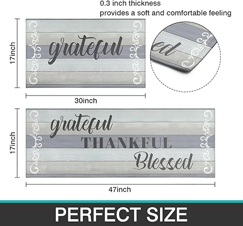 Miniatura 47 de Juego de 2 tapetes de cocina Thankful para cocinar, antideslizantes, impermeables, de pie para cocina, de 17 x 30 + 17 x 47 pulgadas, beige