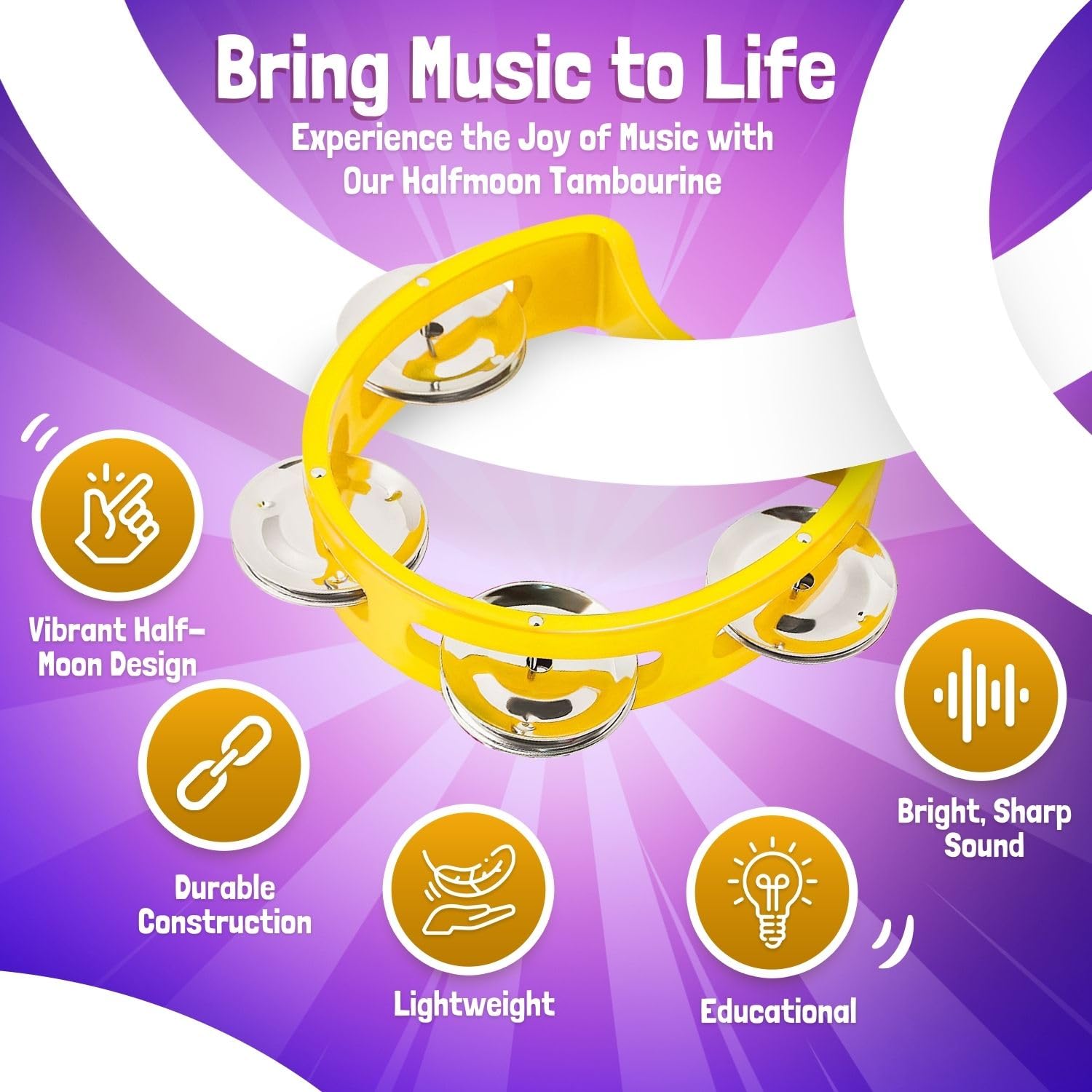 Snapklik.com : Flexzion Half Circle Tambourine Hand Held Percussion ...