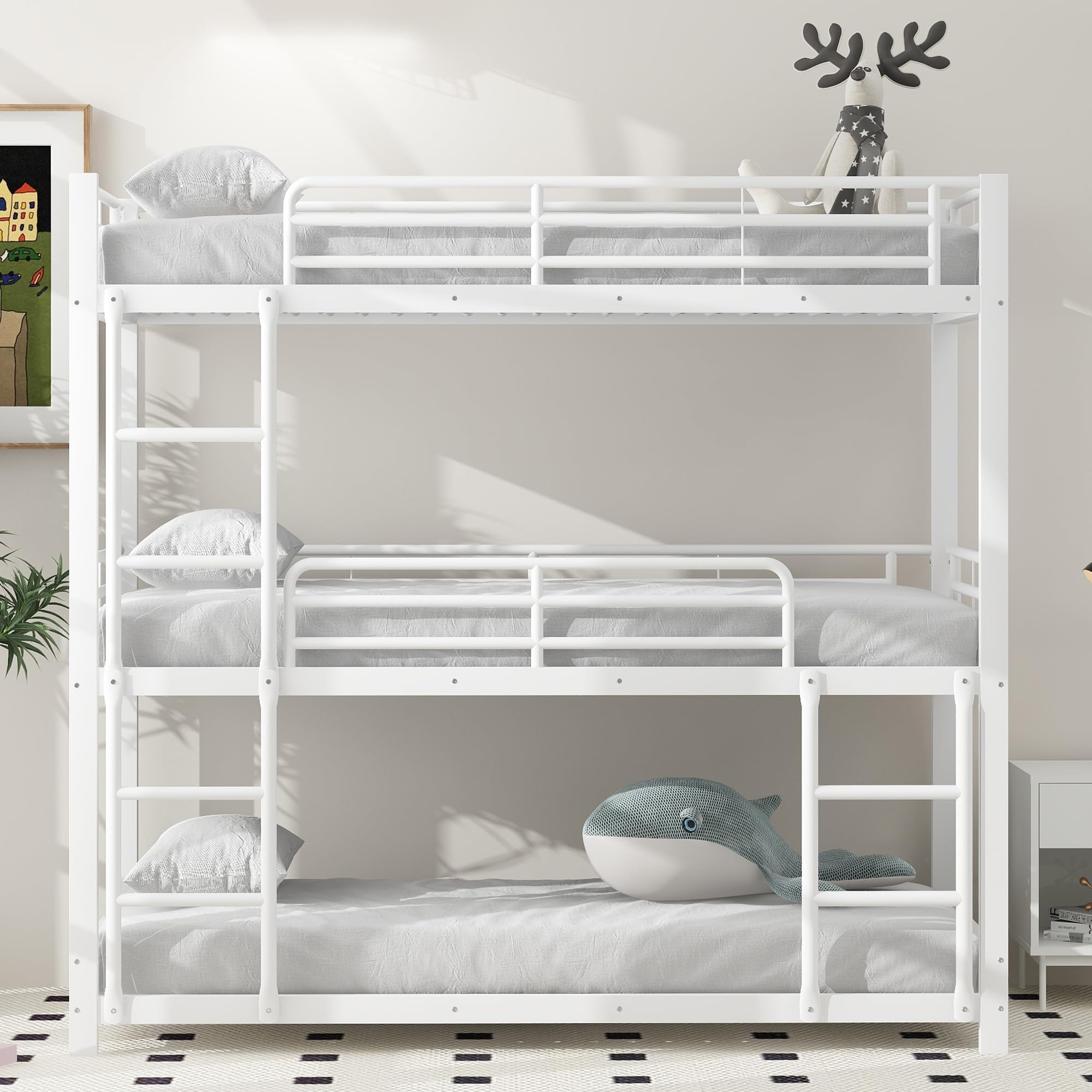 Idemon Stapelbed, metalen bed met uittrekbed, met ladder aan beide