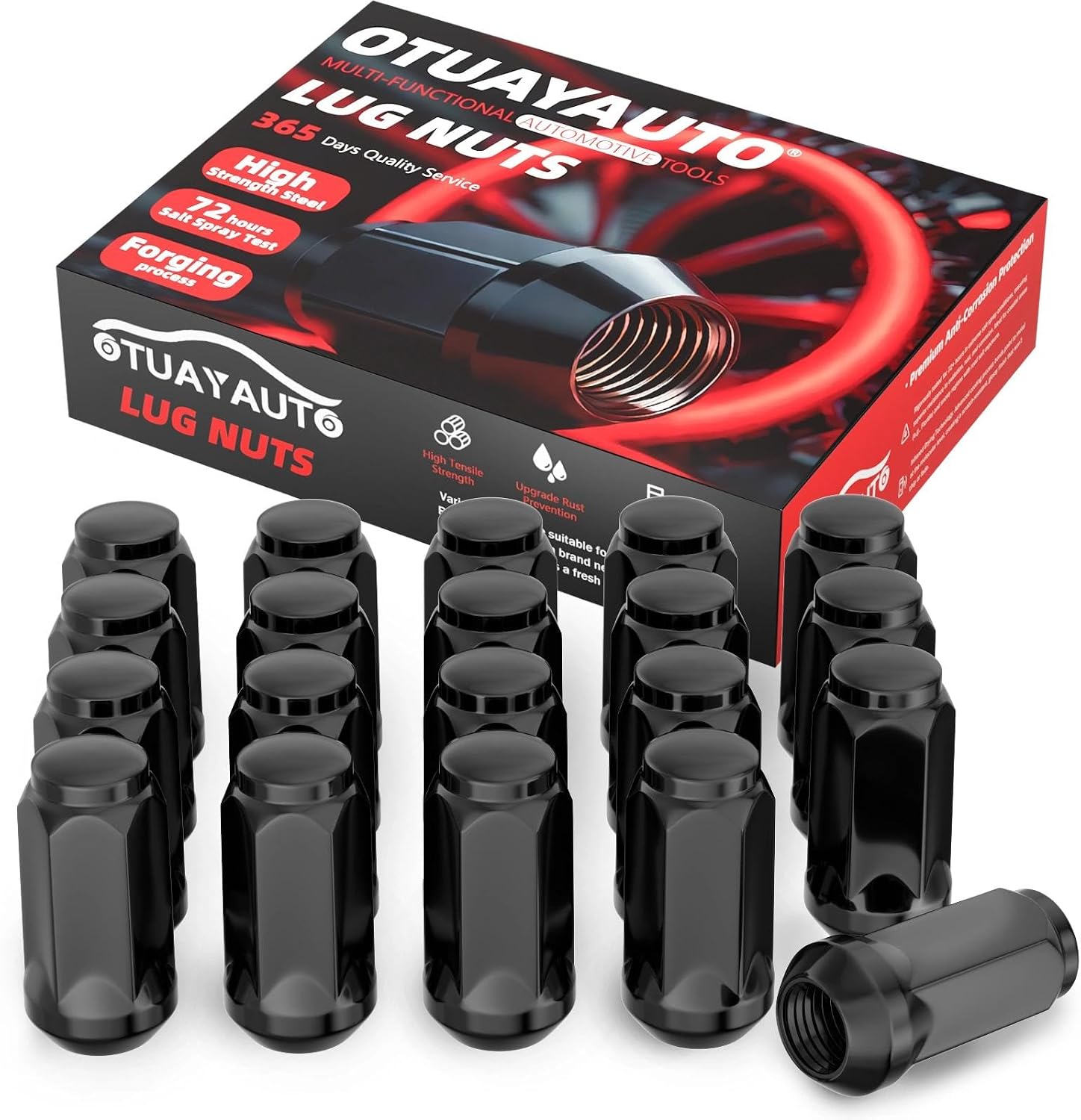 OTUAYAUTO M12x1.5 Lug Nuts - 20PCS Black Lug Nuts, Replacement for Chevrolet Cruze, Equinox, Malibu, Trax, Honda Accord, Civic, Dodge Journey, Grand Caravan, Ford Fusion, Focus, Escape, Jeep Compass