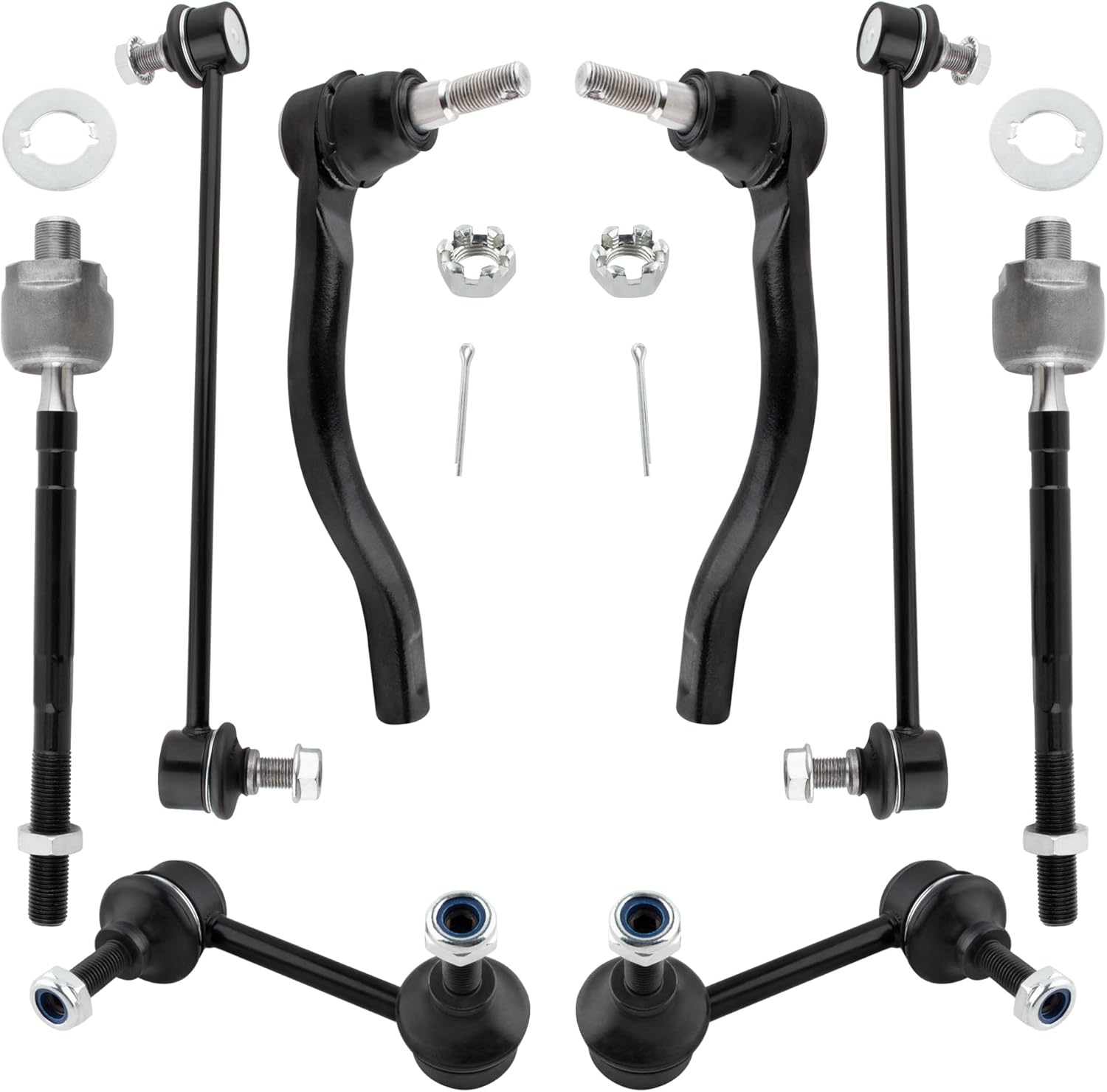 BOXI (Set of 8) Front & Rear Sway Bar End Links + Inner & Outer Tie Rod Ends Fit for Nissan Maxima 2009 2010 2011 2012 2013 2014 | Replace EV800770 ES800357 ES800358 K750282 K750283 K750256 K750255