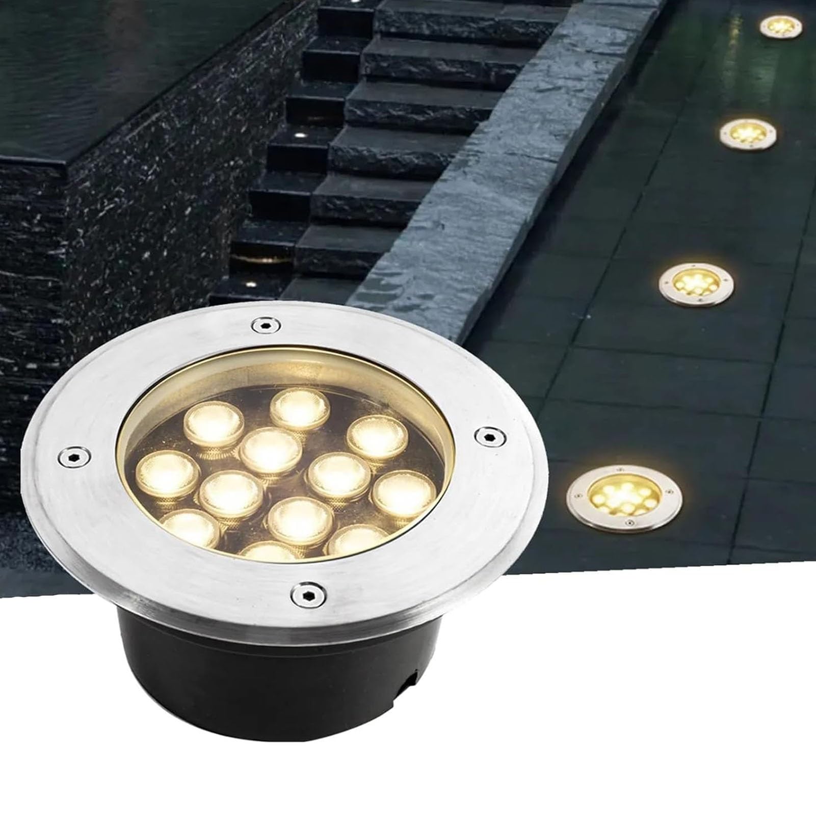 Outdoor Buried Lights - Ground LED Landscape Lamp, IP67 Waterproof Recessed LED Spotlight, AC85-265V LED Well Lights, Round Stainless Steel Garden Lawn Light, for Patio, Path, Driveway Illumine ( Colo