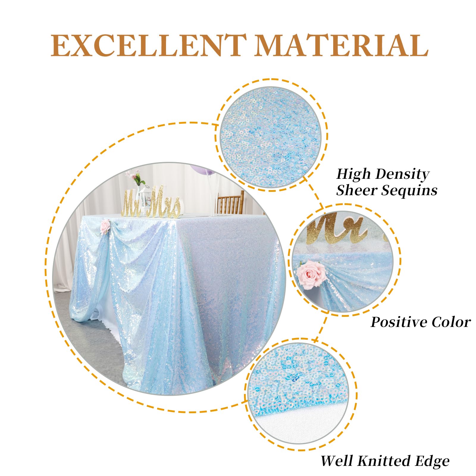 Amazon.com: ShiDianYi Aqua Tablecloth Rectangle 90X156 Inch Sequin