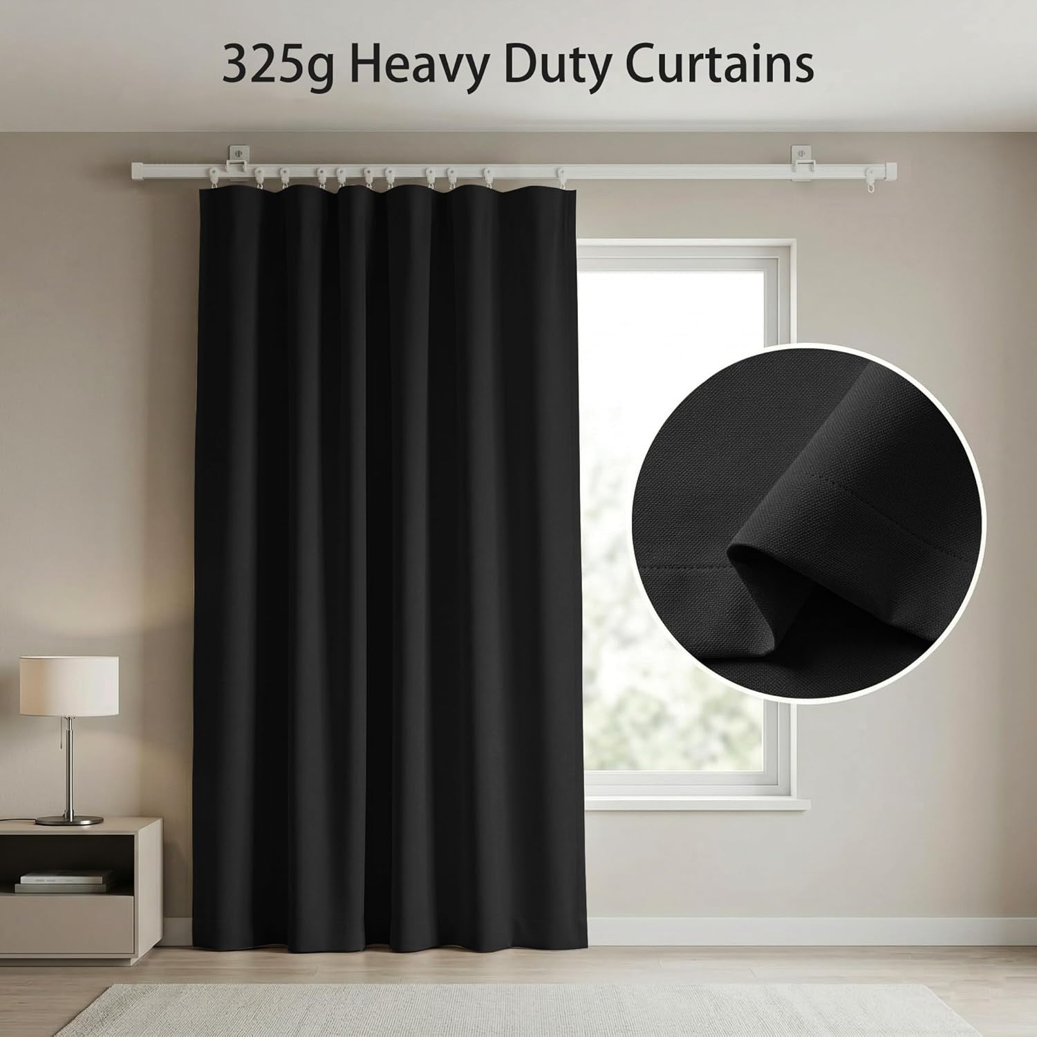 Room Divider Curtains with Flexible Bendable Ceiling & Wall Mounted Track Set, Blackout Window Curtains Thermal Insulated Noise Reduction Privacy Dividers Curtains for Bedroom(Black,100W X 84L)