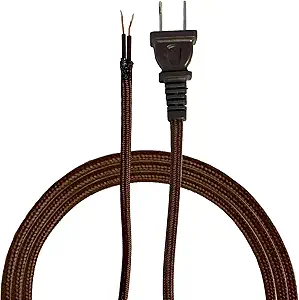 Royal Designs Lamp Cord Flat Plug, Stripped Ends Ready for Wiring, 8 ft long, Brown, SPT-1 UL Listed