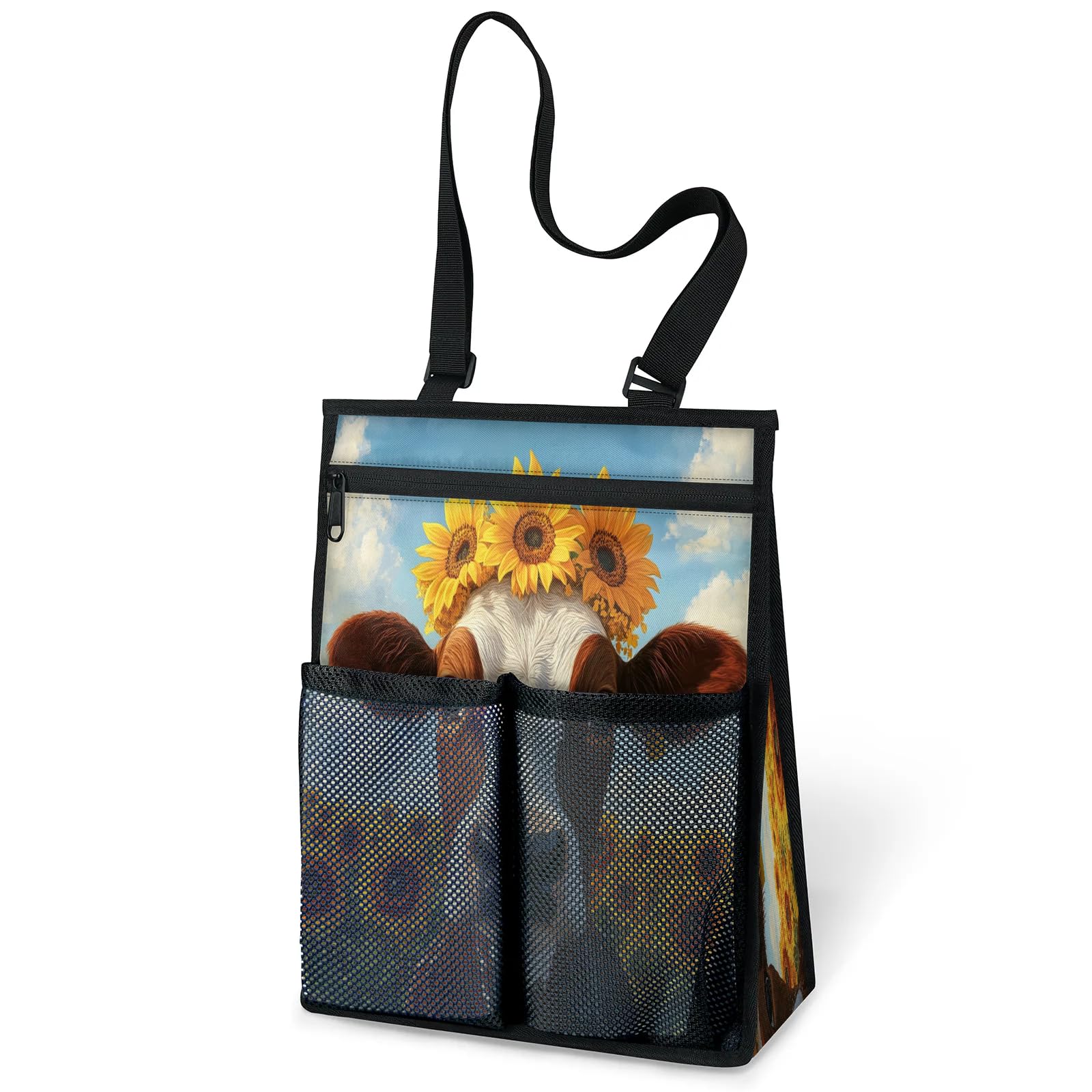 Ourtheme Cow Sunflower Portable Shower Bag for Travel Gym Camp Beach Tote Shower Caddy Bags Hanging Toiletry Organizer